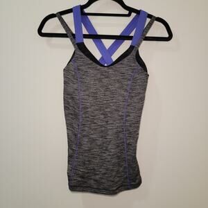 Lululemon Run For Gold Bra‎ Tank Top Gray/Purple Strappy Criss Cross Size 4